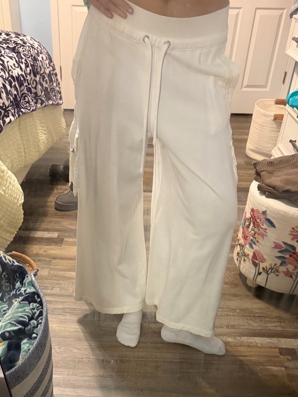 FP Movement Cream Wide-Leg Drawstring Pants, size Medium
